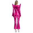 thumbnail image 2 of Moggemol Womens 70s Rave Outfits Shiny Metallic Bell Bottom Alien Jumpsuit Hot Pink L, 2 of 4