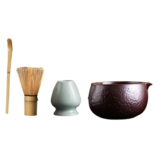 Juego de 4 piezas de Matcha, cuchara tradicional, cuencos de cerámica retro tradicionales para matcha, accesorios para mesa, comedor, fiesta. Rojo oscuro