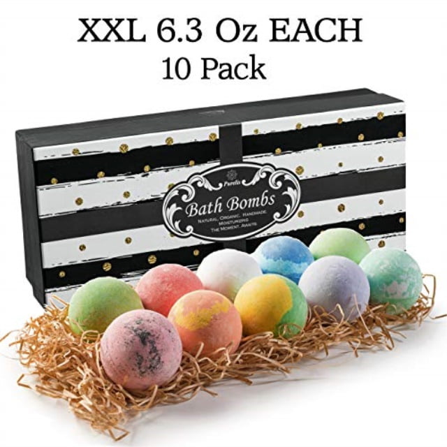 USA Deluxe Natural Bath Bomb Set. 10 XL Bath Bombs by Purelis Naturals