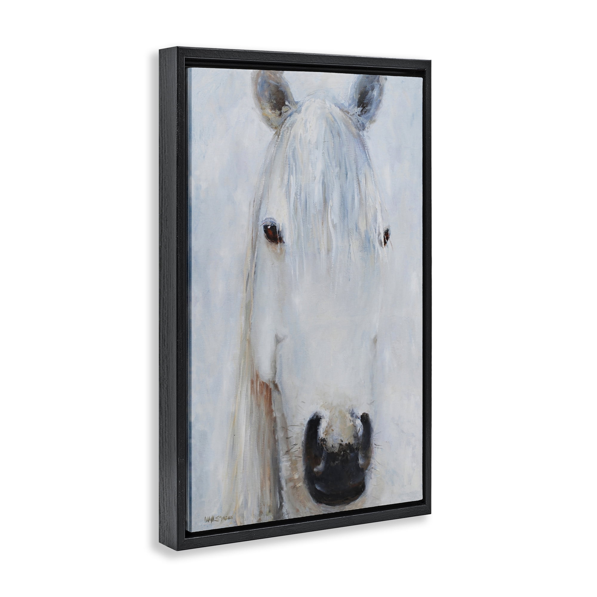 Stupell Industries Pure White Horse Portrait Black Framed Floater Canvas Wall Art, design by Jadei Graphics