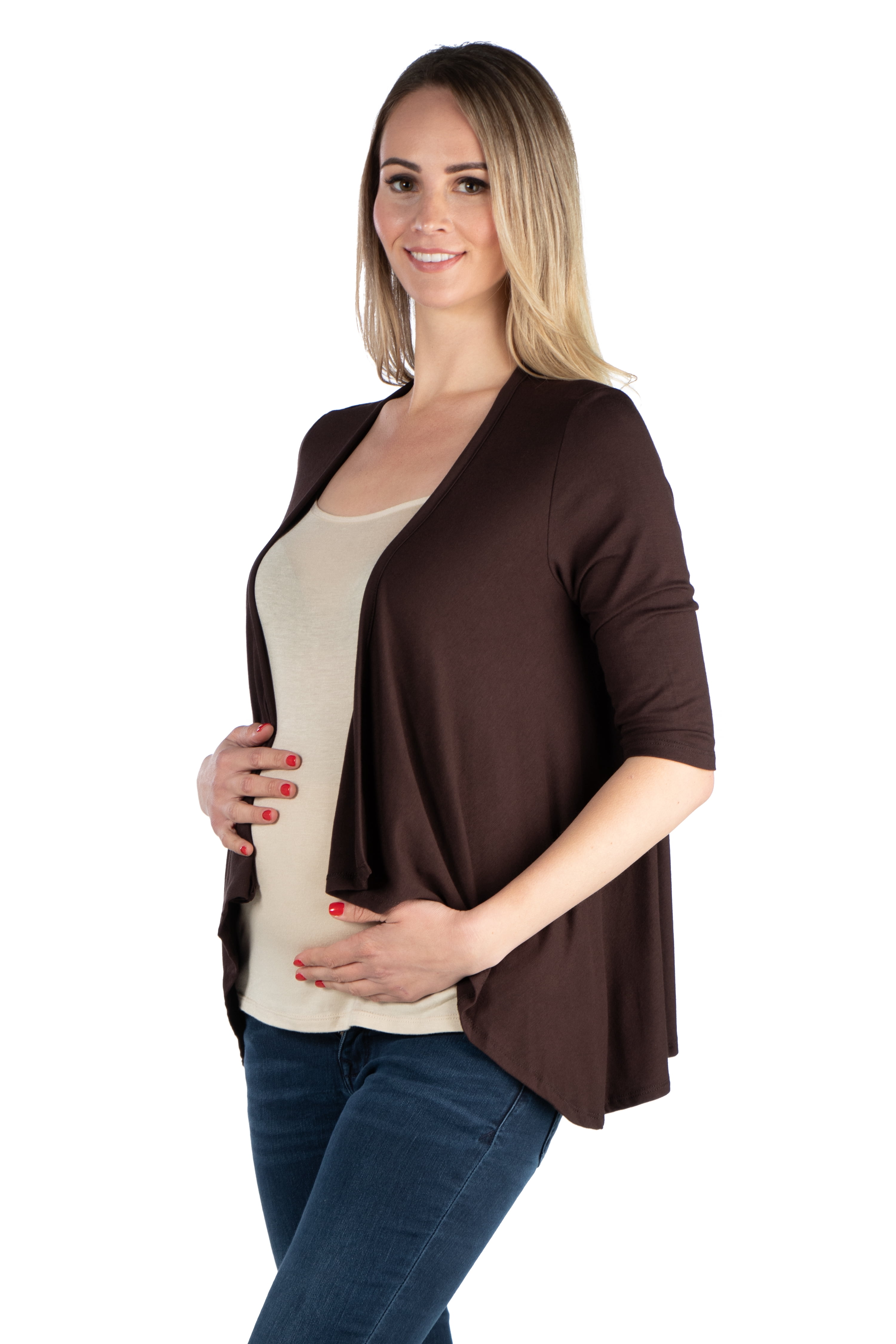 24seven Comfort Apparel Elbow Length Sleeve Maternity Open Cardigan