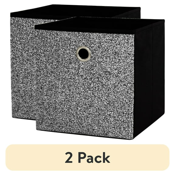 (2 pack) Mainstays Collapsible Fabric Cube Storage Bin, Black & White Boucle