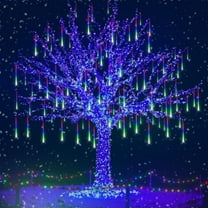 Outdoor Christmas Lights - 12 Inch 8 Tubes, Waterproof LED Meteor Shower Icicle Lights, Rain Drop String Lights for Christmas Party, Tree & Yard Decor (Multicolor)