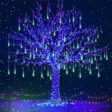 Outdoor Christmas Lights - 12 Inch 8 Tubes, Waterproof LED Meteor Shower Icicle Lights, Rain Drop String Lights for Christmas Party, Tree & Yard Decor (Multicolor)