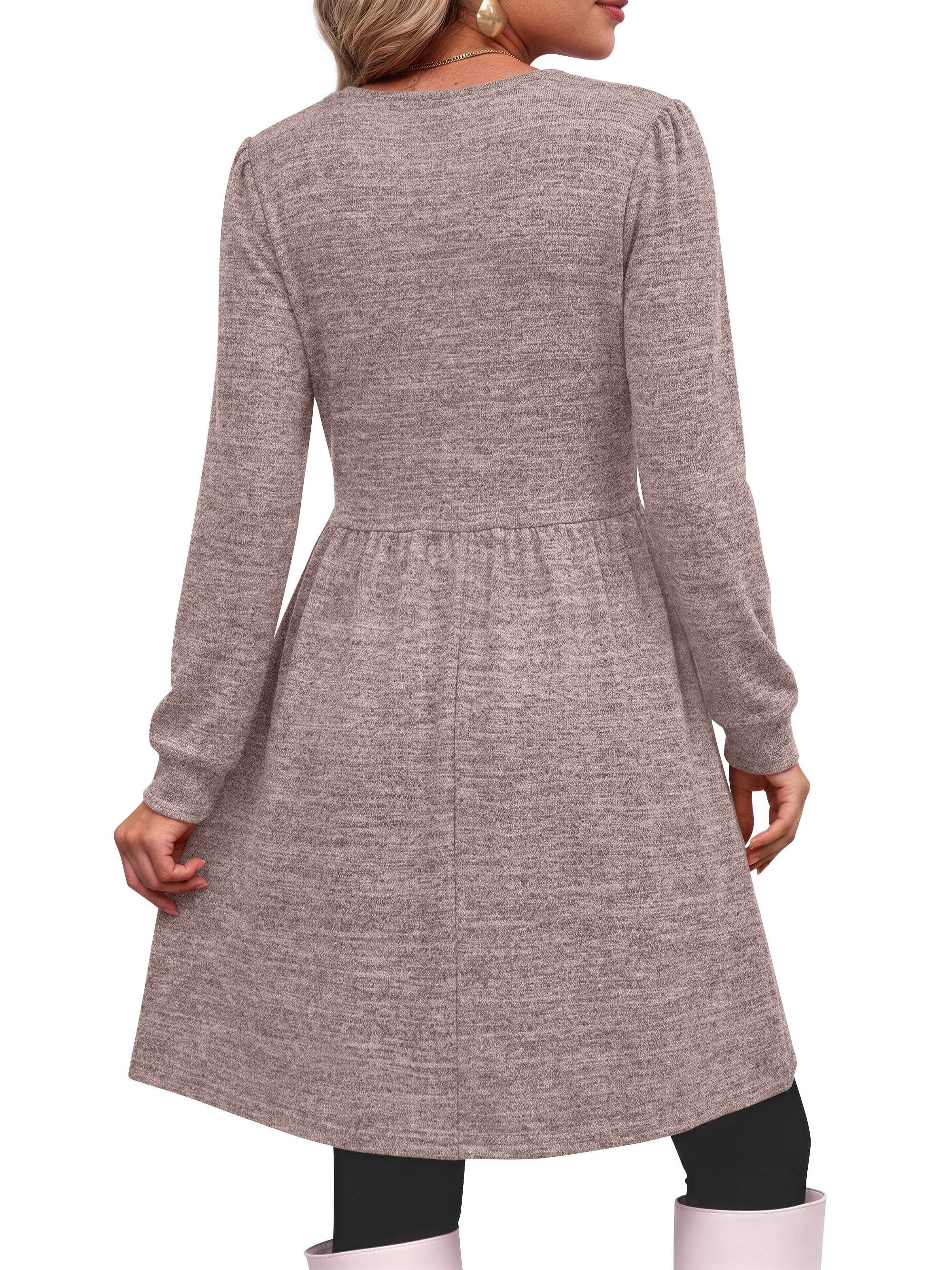 Fantaslook Square Neck Long Sleeve Dresses for Women Casual Trendy Sweater Dress with Pockets