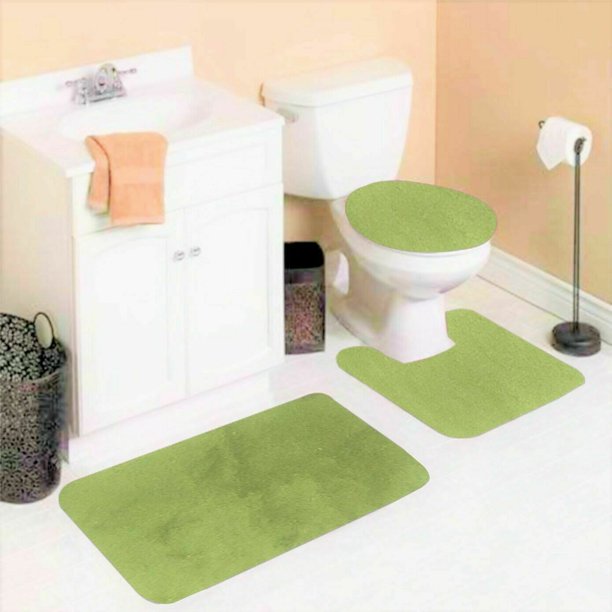 3 PIECE LIME GREEN 6 SOLID NONSLIP BATHROOM RUG SET , 1 Contour Mat