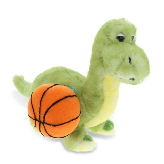 DolliBu Green Dinosaur Stuffed Animal with Basketball Plush - Soft Plush Huggable Dinosaur, Playtime Plush Toy, Cute Wild Life Plush Gift, Basketball Plush Animal Toy for Kids, Adults - 10 Inch