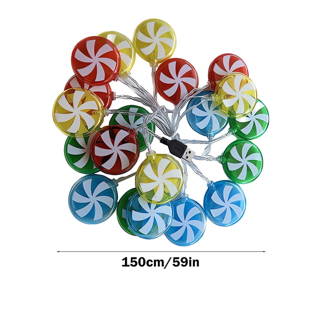 Battery Operated Christmas Candy String Lights, Multicolor LED Decorative Lights for Indoor Outdoor, 59in Small Party String Lights with 10 Candy Shapes