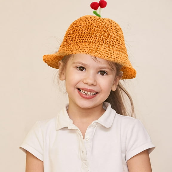 LEORX 1Pc Orange Straw Woven Mushroom Summer Hat for Outdoor Events and Sun Protection