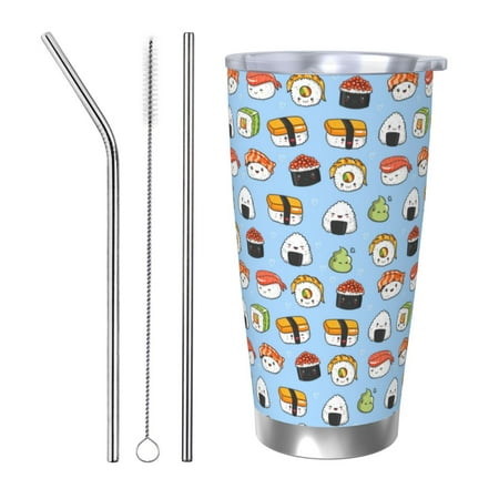 

Susaid Kawaii Sushi (2) Print 20oz Car Cup Insulated Coffee Cup Fully Spill Proof Travel Coffee Mug Stainless Steel Tumbler for Work Home Outdoor Car-Straw Three-piece Set
