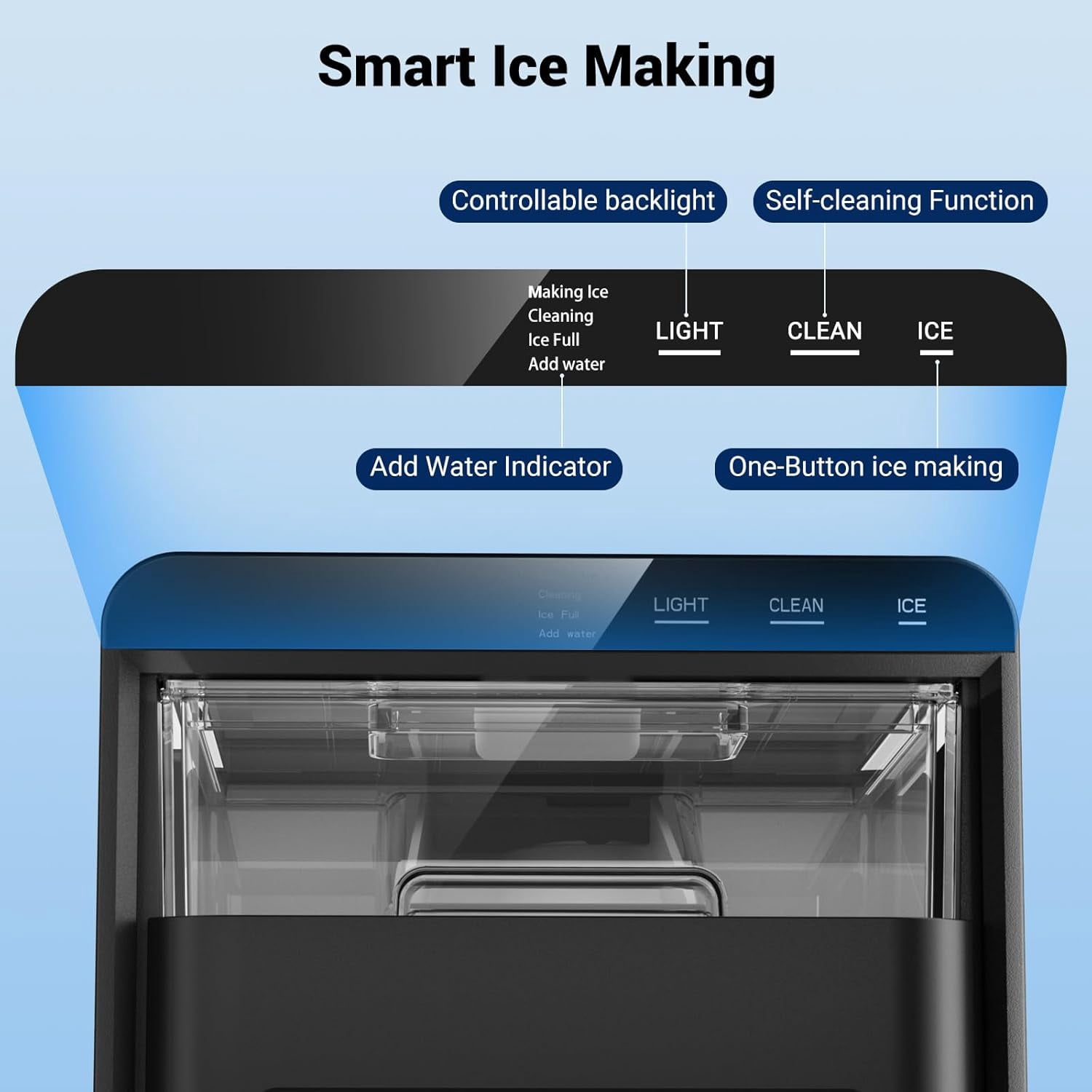 Nugget Ice Maker, 44lbs/24h Ice Makers Countertop, Soft Ice Ready in 5-10Mins Nugget Ice Maker Countertop, Self-Cleaning Pellet Ice Maker for Home, Kitchen, Office, Party