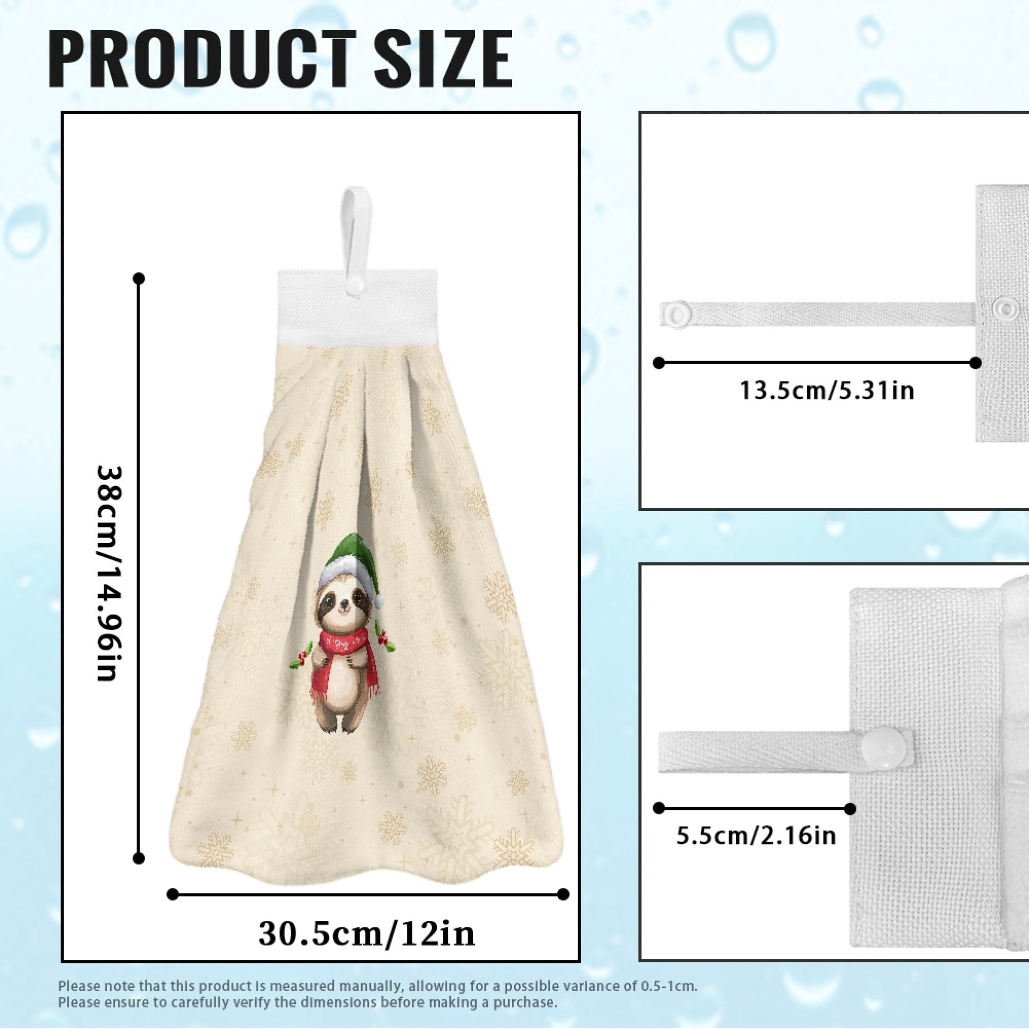 ZIATUBLE Christmas Cloth Hand Towels for Kitchen Snowflakes Hand Towels with Loop Reusable Towels for Kitchen Cleaning Set 3 Piece with Snap Button Hanging Hand Dry Towels Home Decor