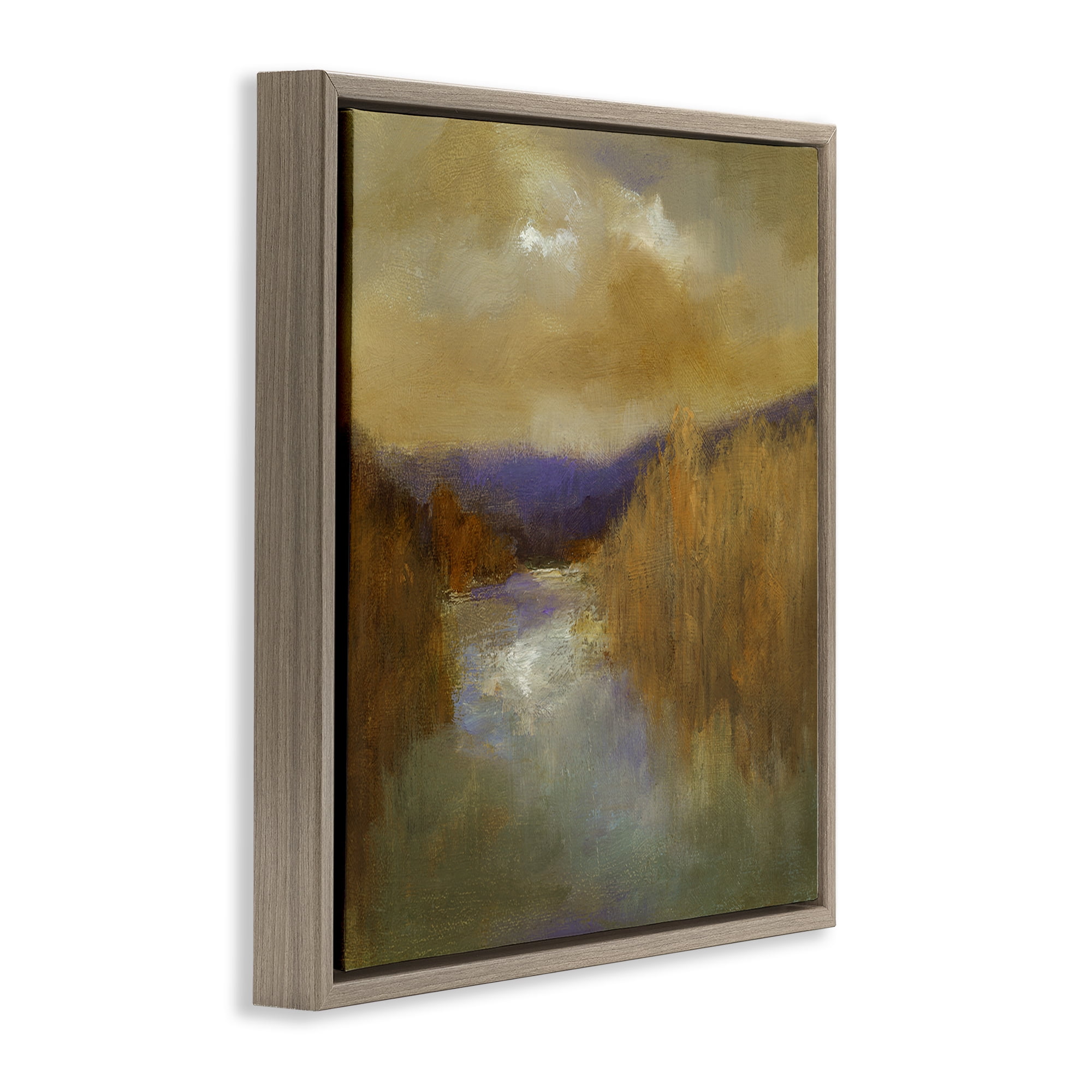 Stupell Industries Moody Shadowed River Landscape & Nature Painting Brown Floater Framed Canvas Art Print Wall Art, 18 x 18