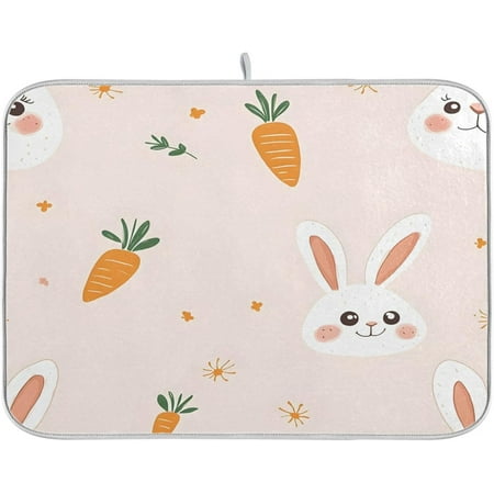 

Cute Rabbit and Carrots Dish Drying Mat for Kitchen Counter Absorbent Reversible Microfiber Dish Drying Pad Machine Wash 16 X 18 Inch