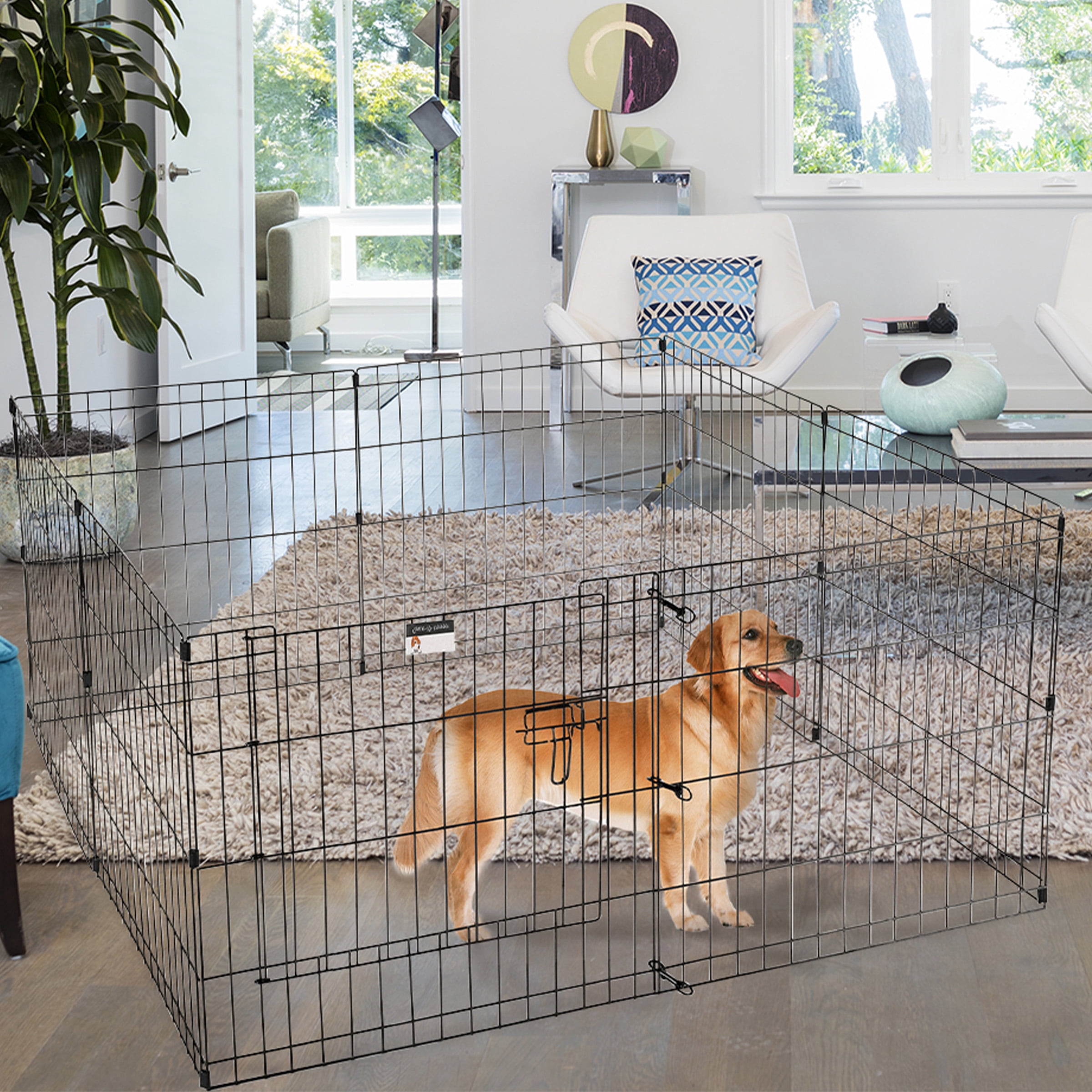 Puppy Playpen – Foldable Metal Exercise Enclosure – Eight 24x24-Inch Panels – Indoor/Outdoor Pen with Gate for Dogs, Cats or Small Animals by Petmaker