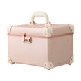 thumbnail image 1 of Portable Makeup Train Case Cosmetic Organizer Case Leather Storage Box with Combination Lock (10"), 1 of 6