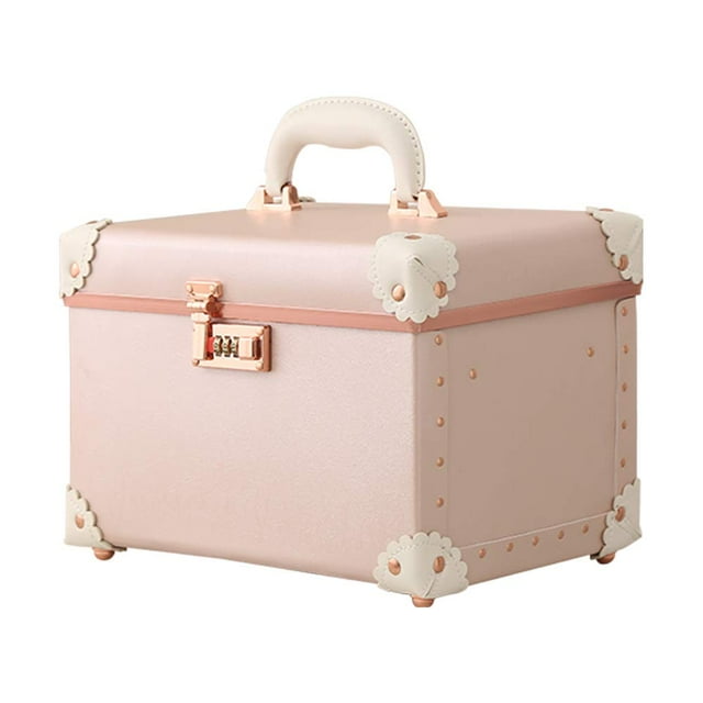 Portable Makeup Train Case Cosmetic Organizer Case Leather Storage Box with Combination Lock (10")