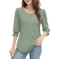 thumbnail image 7 of bbyeadc Womens Summer T-Shirts 2025 Round Neck Smocked Cuff Ruched Shirts 3/4 Sleeve Dressy Casual Loose Basic Trendy Tops Summer Solid Business Casual Blouses, Light Green L, 7 of 7