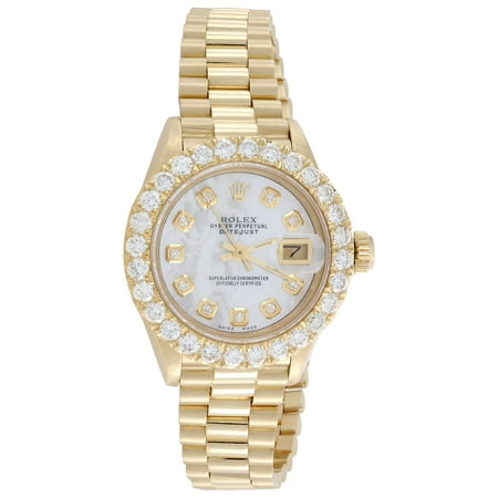 Pre-Owned Rolex 18K Gold President 26mm DateJust 69178 VS Diamond White MOP Watch 2.08