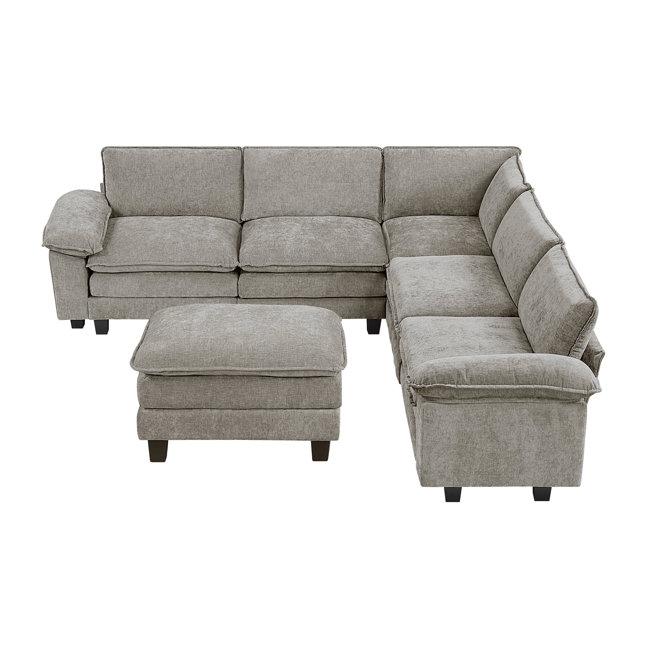 OakvillePark Corvan Chenille 6-Piece L-Shaped Modular Sectional with Ottoman, Dark Pewter