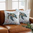 thumbnail image 3 of Ocean Sea Throw Pillow Cover Turtle Coral Seagrass Nautical Coastal Teal Green Cotton Linen Cushion Cover Throw Pillow Case with Invisible Zipper for Couch Sofa Bed Chair Car 24x24 Inch, 3 of 9