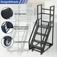 thumbnail image 3 of YOHKOH Heavy-Duty 4-Step Rolling Ladder with Wheels, 445 lbs Capacity Commercial Mobile Stairs, Anti-Slip Platform Ladder with Handrails for Warehouse, Home & Office, 3 of 8