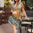 thumbnail image 3 of Fotbe Tranquil Garden Landscape Pattern Dress Casual Womens Fashion Short Sleeve Maxi Dress T Shirt Dress Striped Long Color Block Maxi Dress, 3 of 6