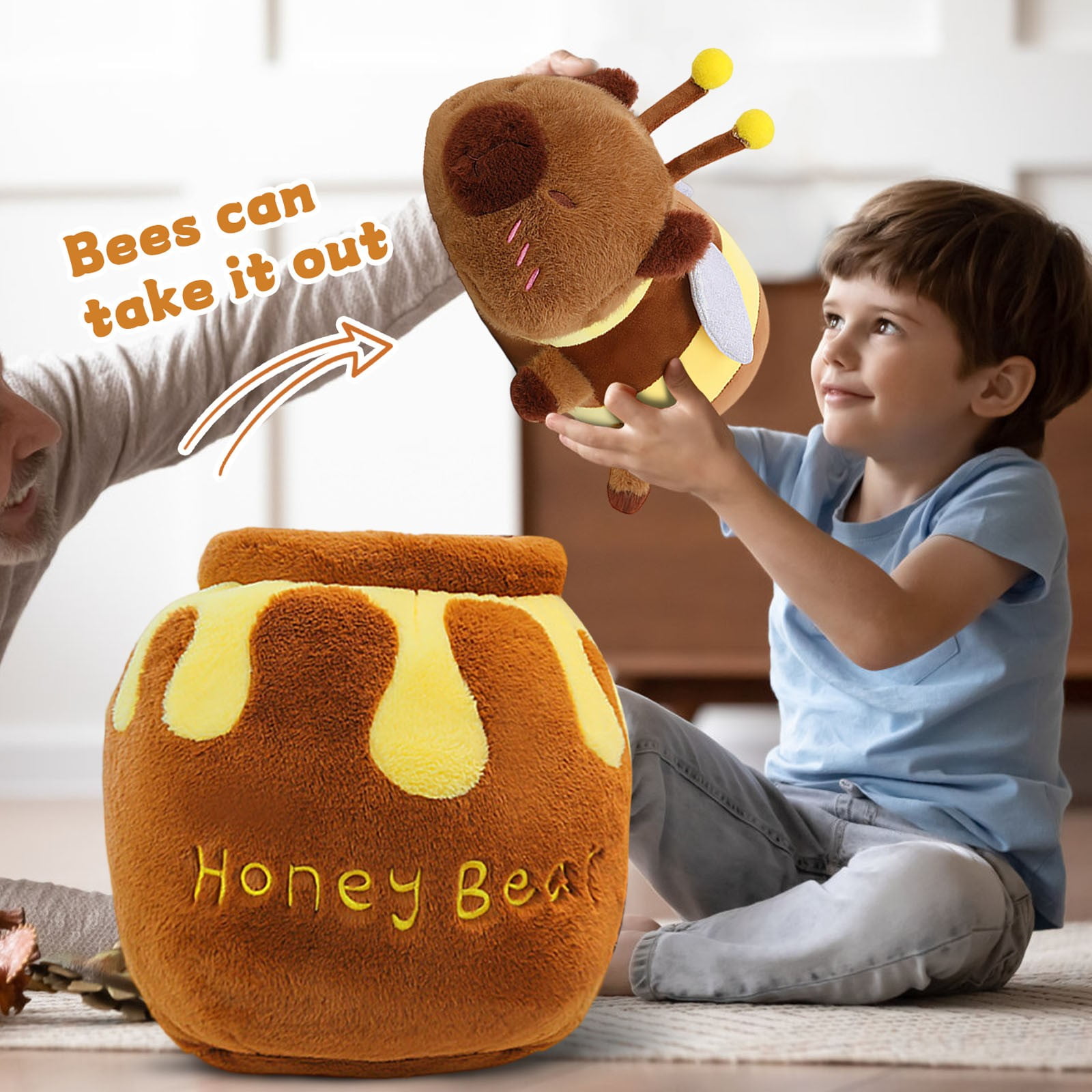 Capybara Plushies Toy, Cuddly & Soft Huggable Bee & Honey Jar Capybara Stuffed Animal Plush Pillows, Birthday Christmas Graduation Back to School Gift for Teens & Women