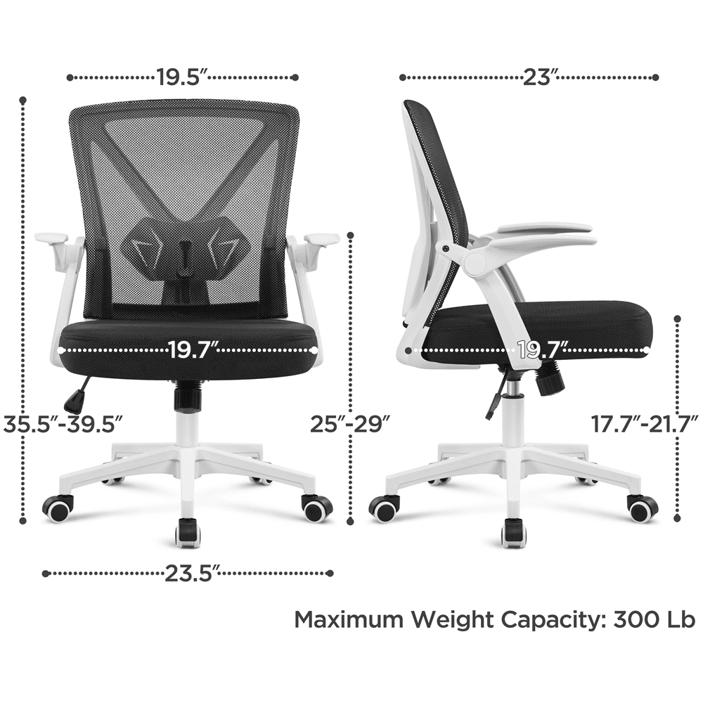 Alden Design Adjustable Ergonomic Mesh Office Chair with 90° Flip-up Armrests for Home Office, White