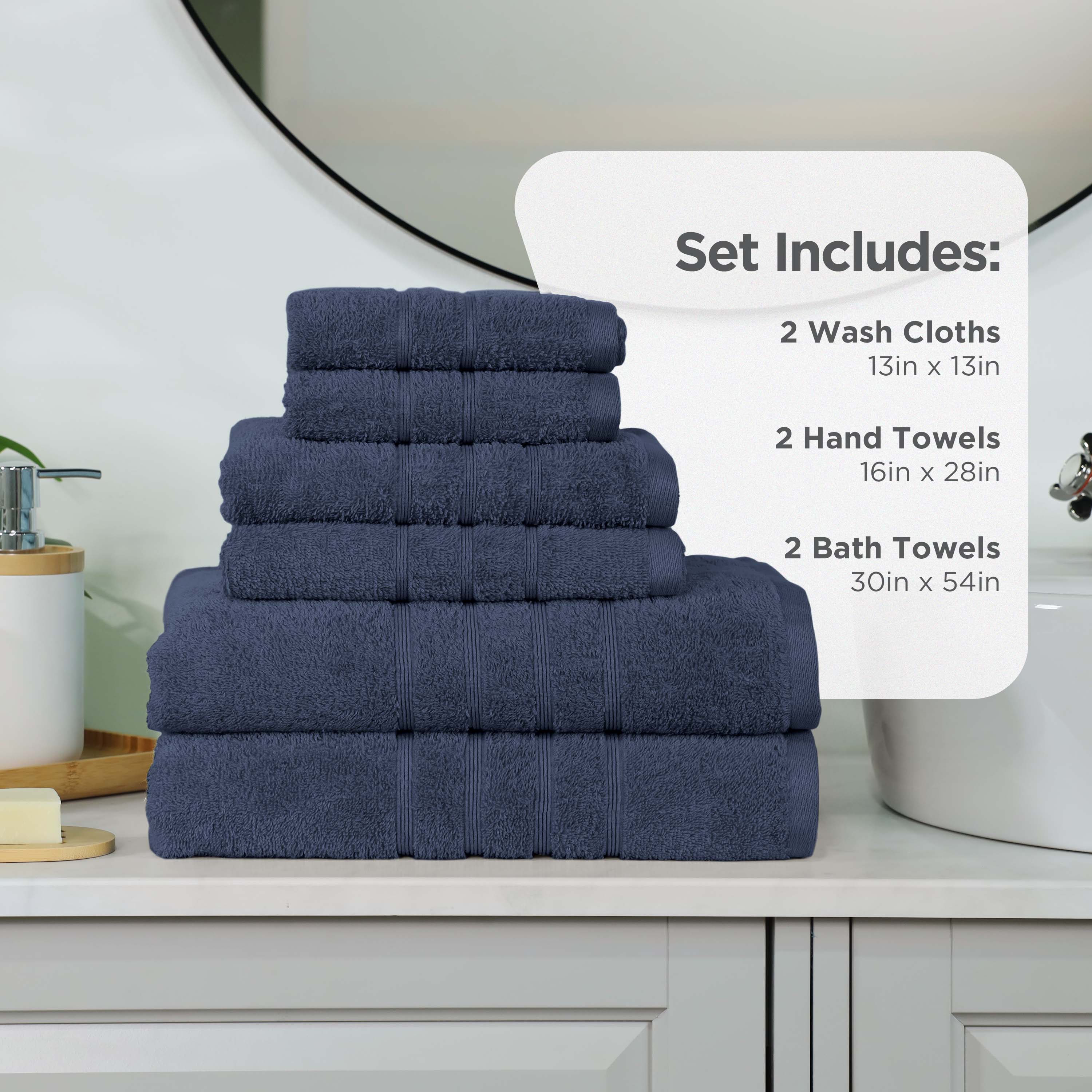 Martex 6-Piece Towel Set | 100% Cotton Soft & Absorbent Bath Towels | Estate Blue