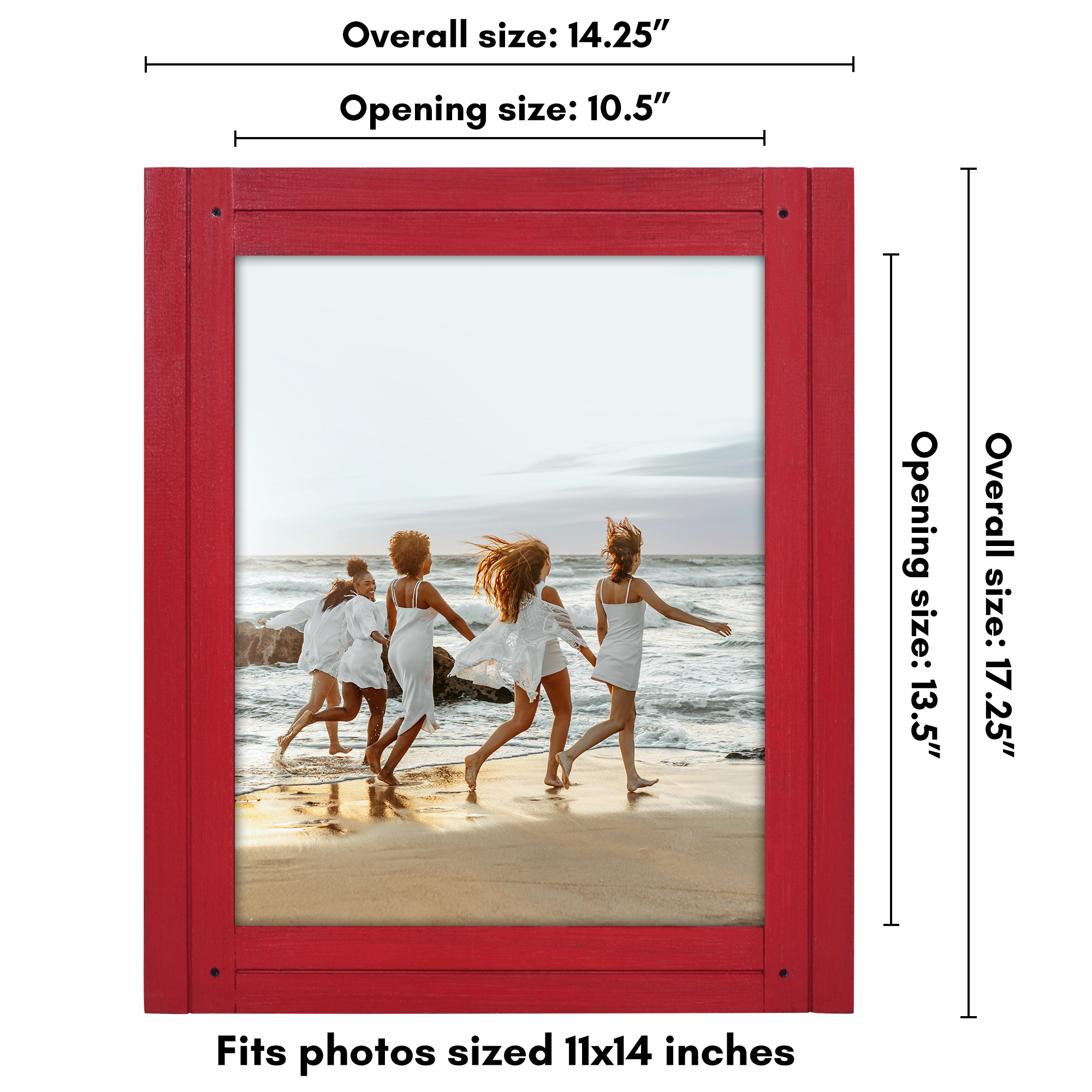 Americanflat 11x14 Picture Frame Polished Crystal Clear Glass Hampton Collection Distressed Frames Wall - Red