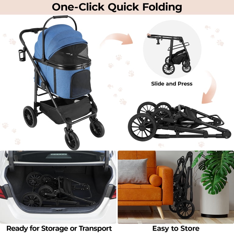 TLGREEN 4-Wheel Pet Stroller 3-in-1 Convertible Design, Blue photo 5