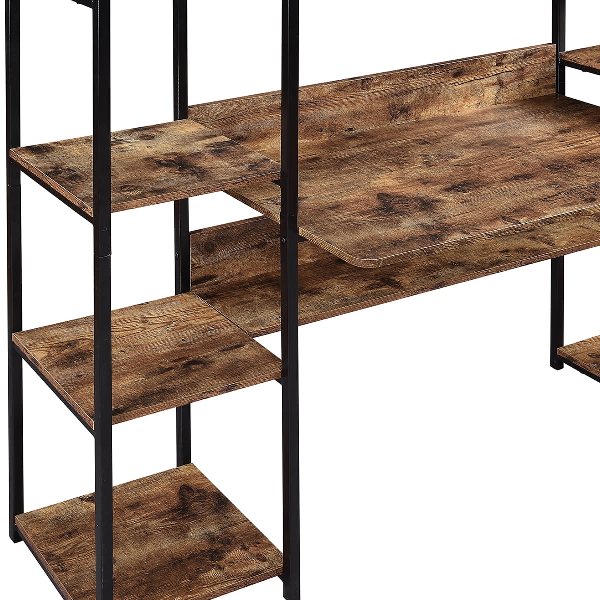 Kepooman Modern Metal Computer Desk with Storage Hutch & Double Bookcase for Home Office, 63"L x 19.9"W x 59.4"H, Brown Kepooman Modern Metal Computer Desk with Storage Hutch & Double Bookcase for Home Office, 63"L x 19.9"W x 59.4"H, Brown