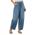 thumbnail image 4 of Women Barrel Jeans High Waisted Wide Leg Drawstring Denim Pants Y2K Baggy Loose Fit Trouser Jeans with Pockets, 4 of 9