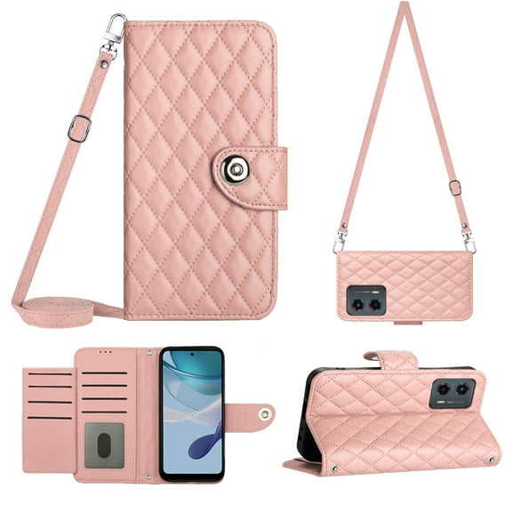 for Moto G 5G 2023 Wallet Case RFID Blocking Card Slots Holder with Shoulder&Crossbody Strap, Magnetic Folio Kickstand Handbag Flip Phone Cover for Motorola Moto G 5G 2023, Coralpink