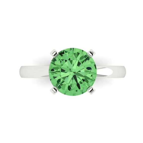 Clara Pucci 14K White Gold 3ct Green Solitaire Ring for Women