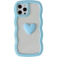 thumbnail image 3 of for iPhone 12 Pro Max Case(6.7" 2020), Cute Clear 3D Love Heart Wavy Frame Full Protection for iPhone 12 Pro Max 6.7" Soft TPU Shockproof Phone Cover for Women Girls,Lightblue, 3 of 10