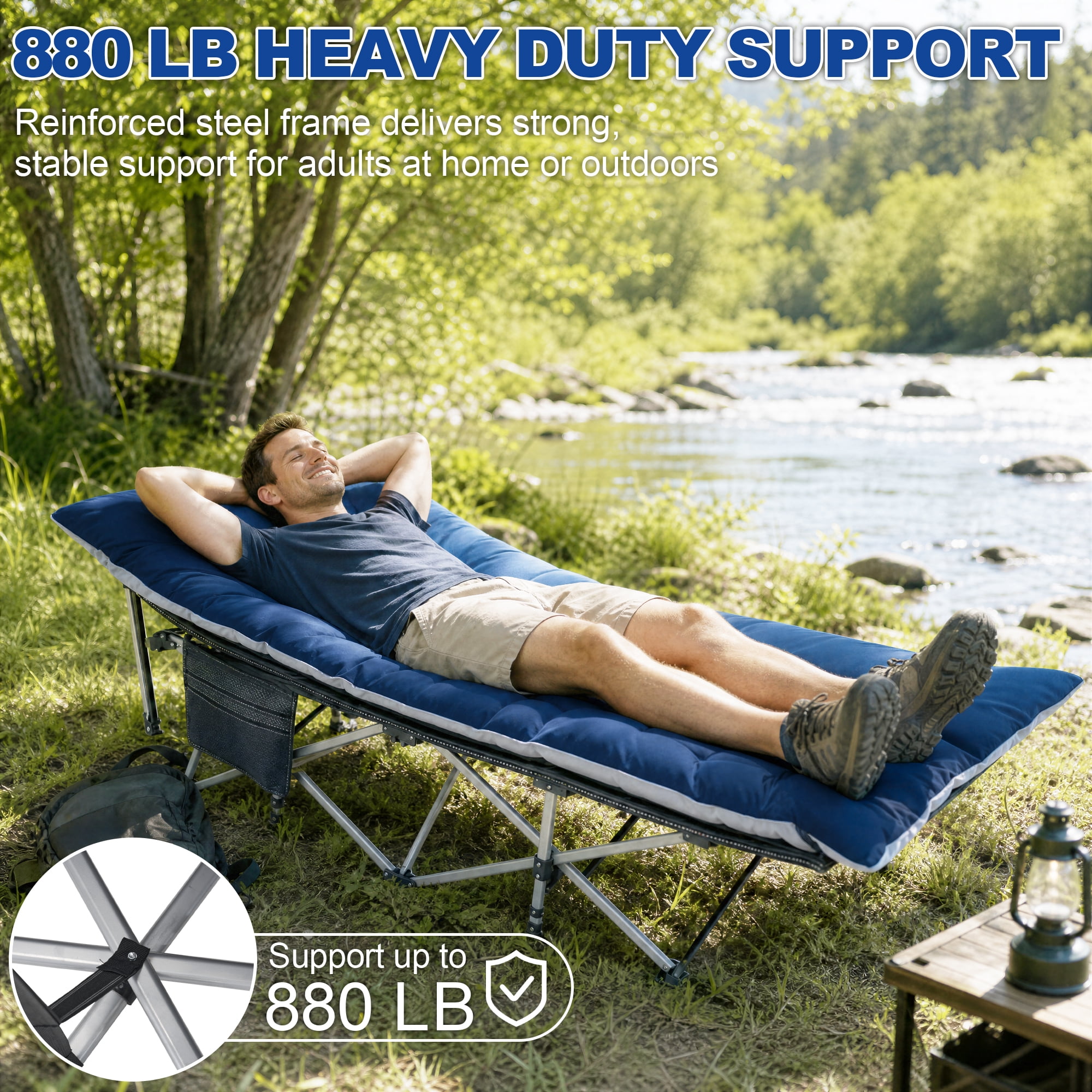 Sprint Demon Folding Camping Cot with Mattress for Adults, 880 lb Heavy Duty Portable Guest Bed for Camping, Home & Travel