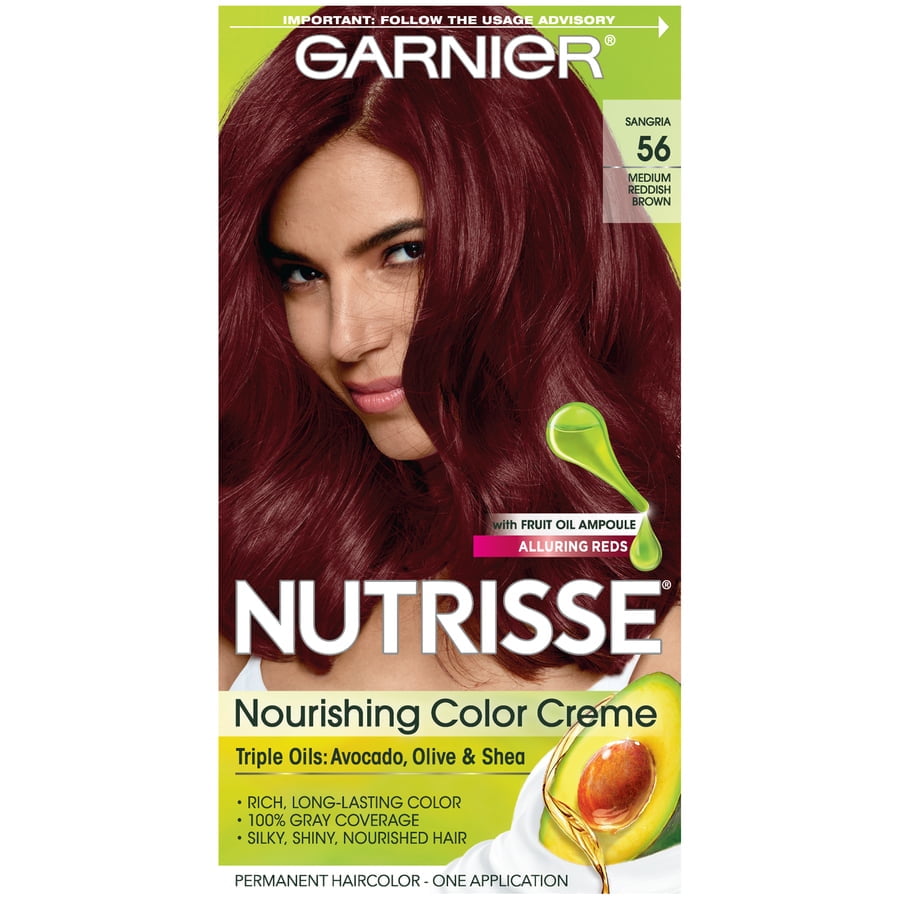 Garnier Nutrisse Nourishing Hair Color Creme, 56 Medium Reddish Brown  (Sangria), 1 Kit 