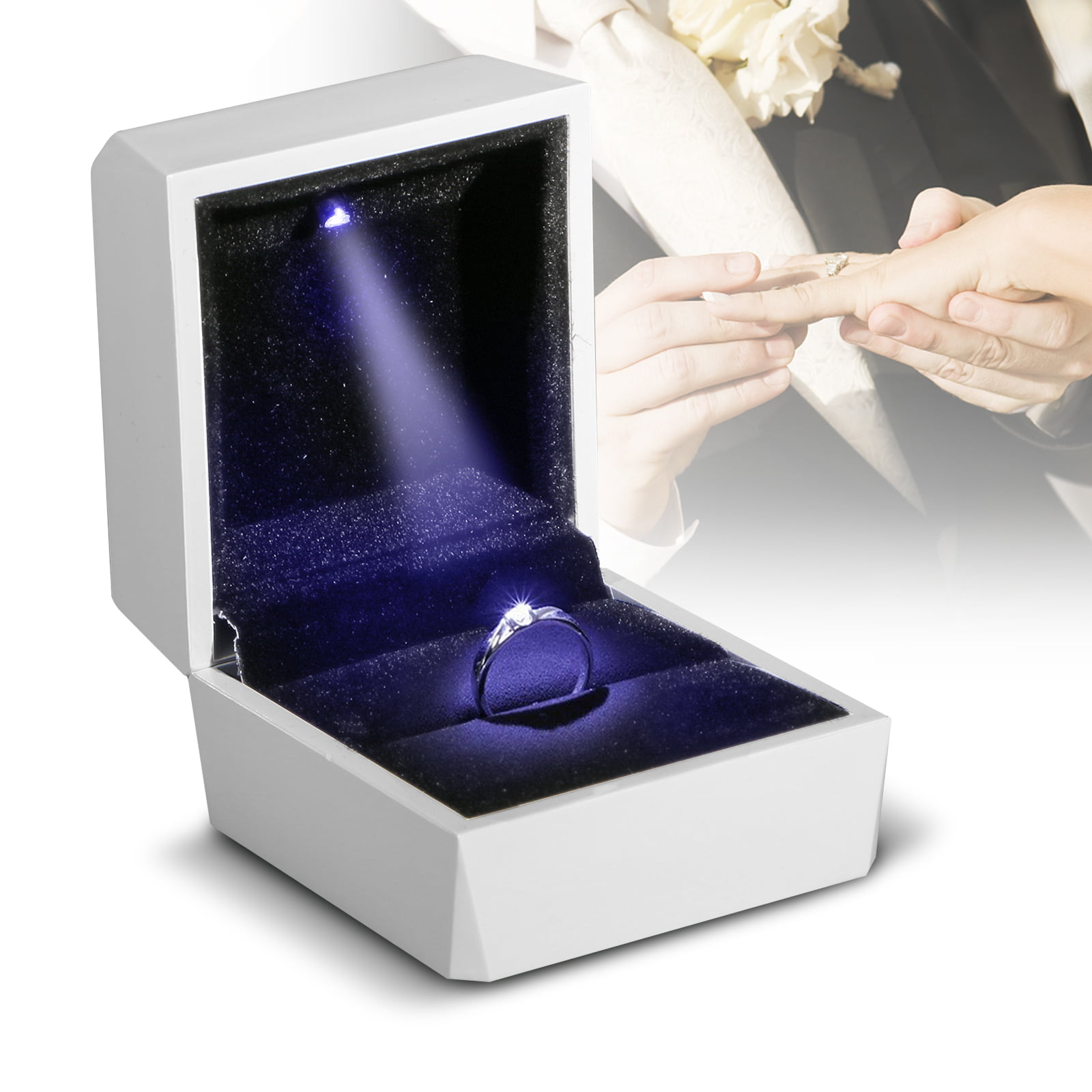 Jewelry Bracelet Ring Box Holder with LED Light for Wedding Proposal Engagement