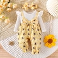 thumbnail image 2 of mgoYE Baby Girl Clothes 0 3 6 9 12 18 Months Newborn Baby Girl Clothes Fall Outfit Long Sleeve Ribbed Romper Floral Suspender Overalls Shorts Set with Headband 3PC 6-9 Months, 2 of 7