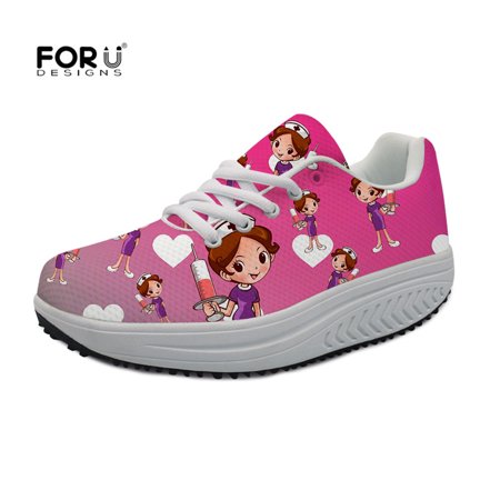 

2024 New Fashion Woman Platform Shoes Cartoon Nurse/Doctor Pattern Swing Shoes Casual Spring/Autumn Female Footwear