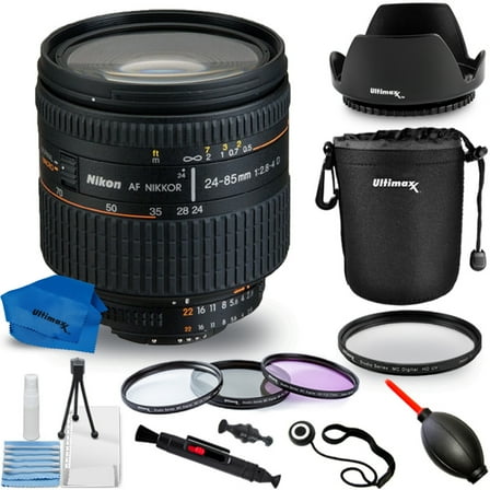 Nikon AF Zoom-NIKKOR 24-85mm f/2.8-4D IF Lens - Bundle Includes: 3 Piece Multi Coated HD Filter, UV Filter, Tulip Lens Hood & Much More (10pc Bundle)