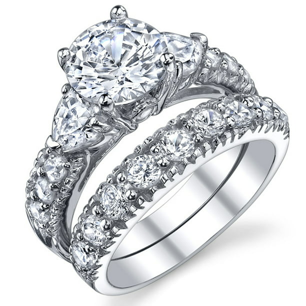 RingWright Co. - Women's Sterling Silver 925 Engagement Ring Set Bridal ...