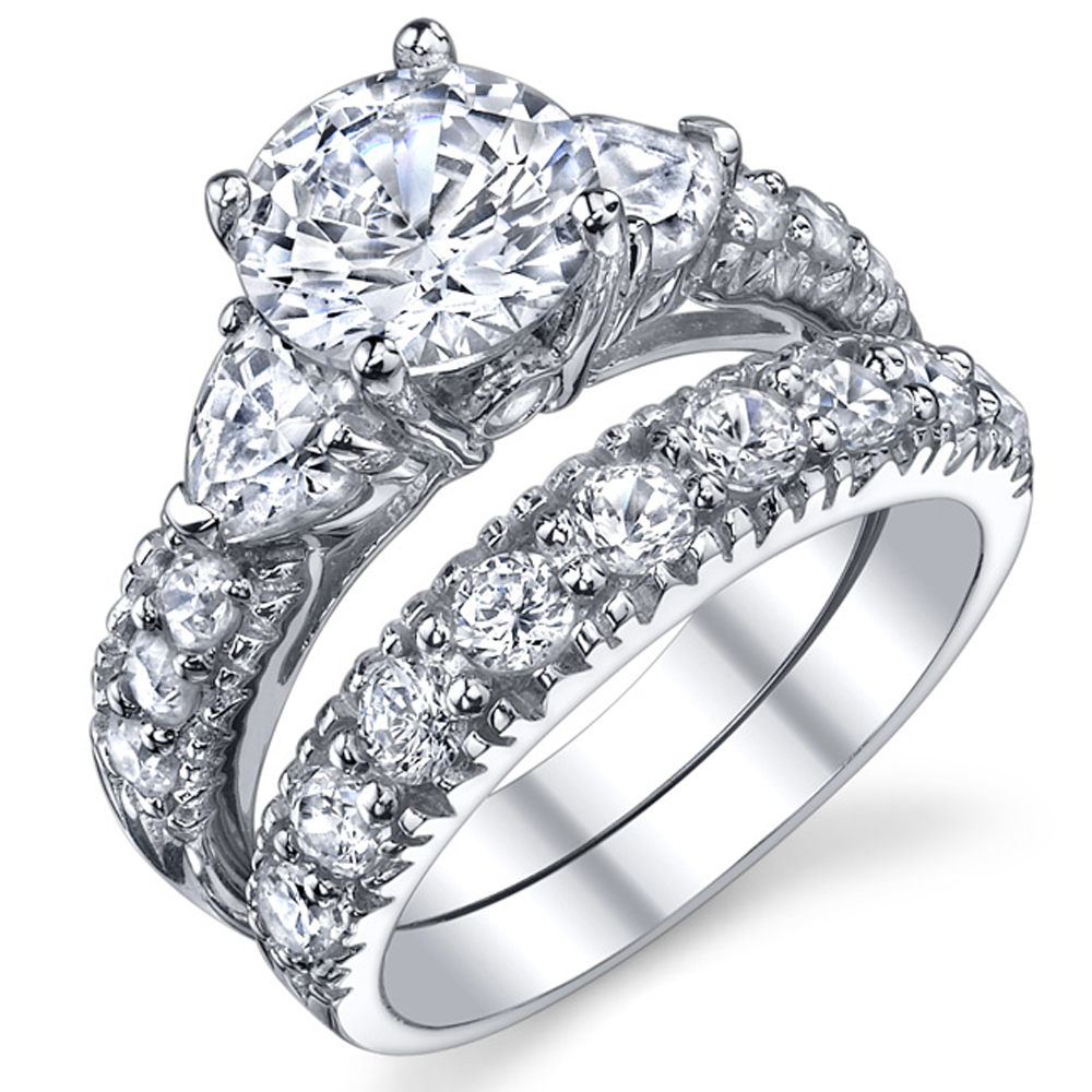 RingWright Co. - Women's Sterling Silver 925 Engagement Ring Set Bridal Rings Cubic Zirconia 