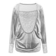 thumbnail image 4 of Otntypg Women's Sequin Tops Casual Patchwork Cowl Neck Ruched Stretch Long Sleeve Tunic Blouse Shining Glitter Pullover Top Trendy Party/Business Outfit Clothes White L, 4 of 9