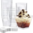 thumbnail image 1 of Paquete de 50 Tazas de Postre con Cucharas, 2 Onzas Mini Vasos para Postres de Plástico Transparente, 60ml Tazones para Postre Cuadradas para Degustar Parfait Helados Pasteles, 1 of 4