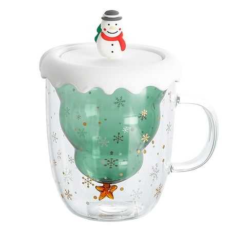 

Christmas Glass Double-Layer Cup Star Wish Cup Cup Coffee Cup Glass Cup with Lid and Handle 300 Ml