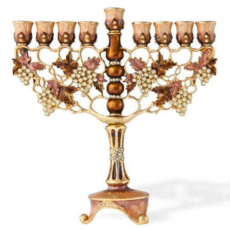 24k Gold Dust Bronze Matashi Crystal 24K Gold and High Quality Crystals Tall Hand Painted Embellished with a Intertwining Vineyard Design Menorah ()