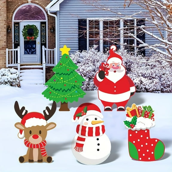 Large Christmas Yard Decorations Set: Santa, Reindeer & Snowman - All-Weather Outdoor Decor with Stakes, No Electricity Needed - Perfect Holiday Gift